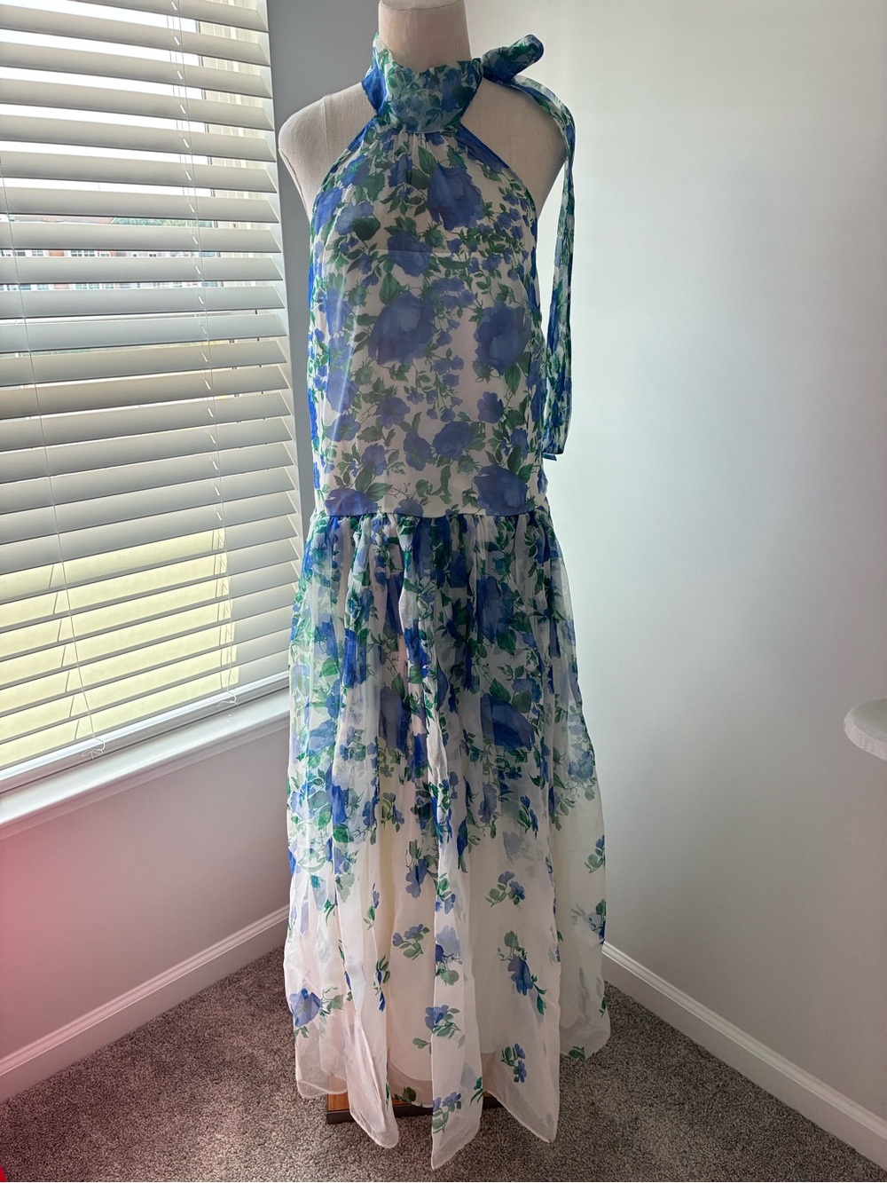 NWT BHLDN Anthropologie Kendall High Neck Scarf Floral Organza Maxi Dress